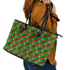 South Sydney Rabbitohs Leather Tote Bag Tropical Hibiscus Floral Seamless Rugby Mascot