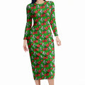 South Sydney Rabbitohs Long Sleeve Bodycon Dress Tropical Hibiscus Floral Seamless Rugby Mascot