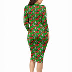 South Sydney Rabbitohs Long Sleeve Bodycon Dress Tropical Hibiscus Floral Seamless Rugby Mascot