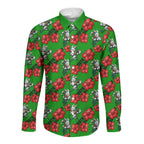 South Sydney Rabbitohs Long Sleeve Button Shirt Tropical Hibiscus Floral Seamless Rugby Mascot