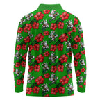 South Sydney Rabbitohs Long Sleeve Polo Shirt Tropical Hibiscus Floral Seamless Rugby Mascot