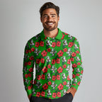 South Sydney Rabbitohs Long Sleeve Polo Shirt Tropical Hibiscus Floral Seamless Rugby Mascot