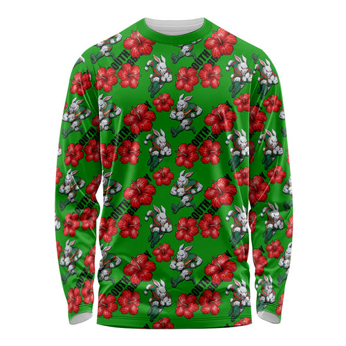 South Sydney Rabbitohs Long Sleeve Shirt Tropical Hibiscus Floral Seamless Rugby Mascot