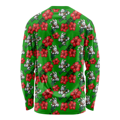 South Sydney Rabbitohs Long Sleeve Shirt Tropical Hibiscus Floral Seamless Rugby Mascot