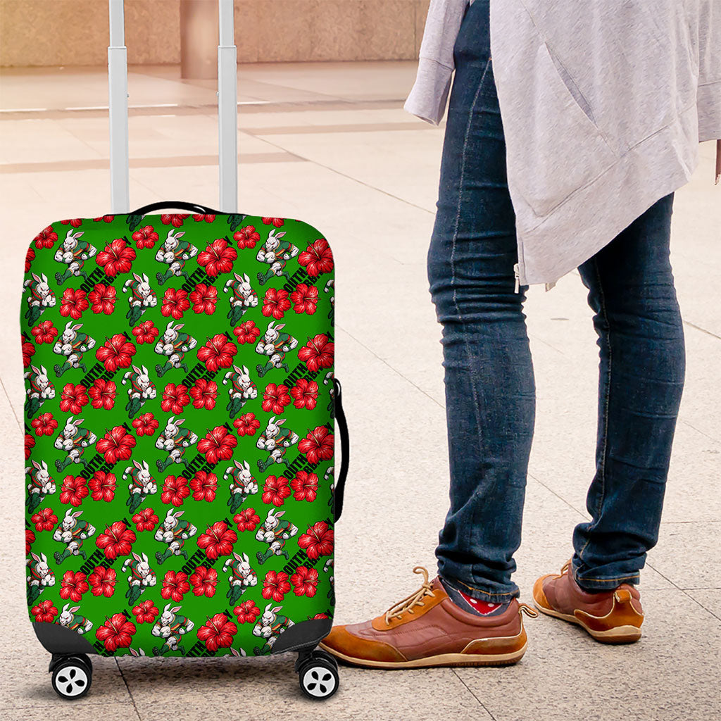 South Sydney Rabbitohs Luggage Cover Tropical Hibiscus Floral Seamless Rugby Mascot