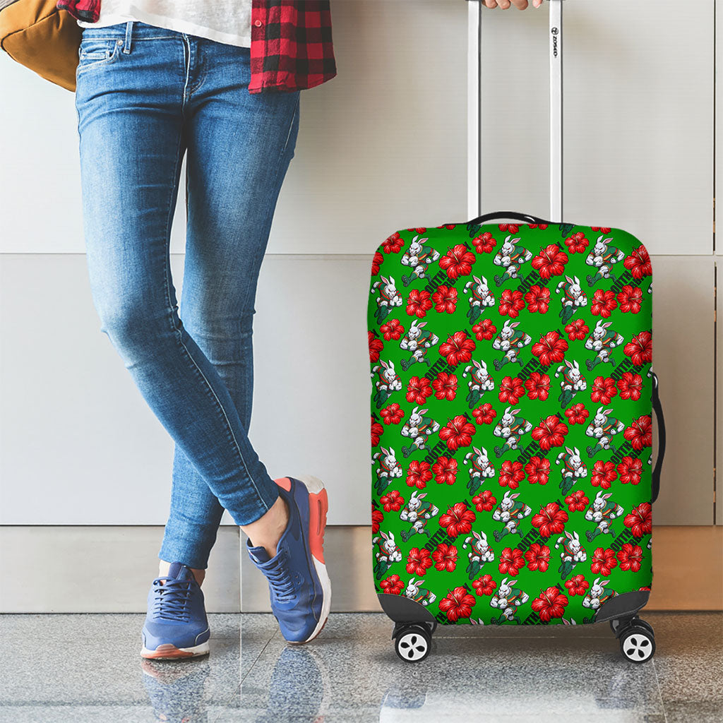 South Sydney Rabbitohs Luggage Cover Tropical Hibiscus Floral Seamless Rugby Mascot