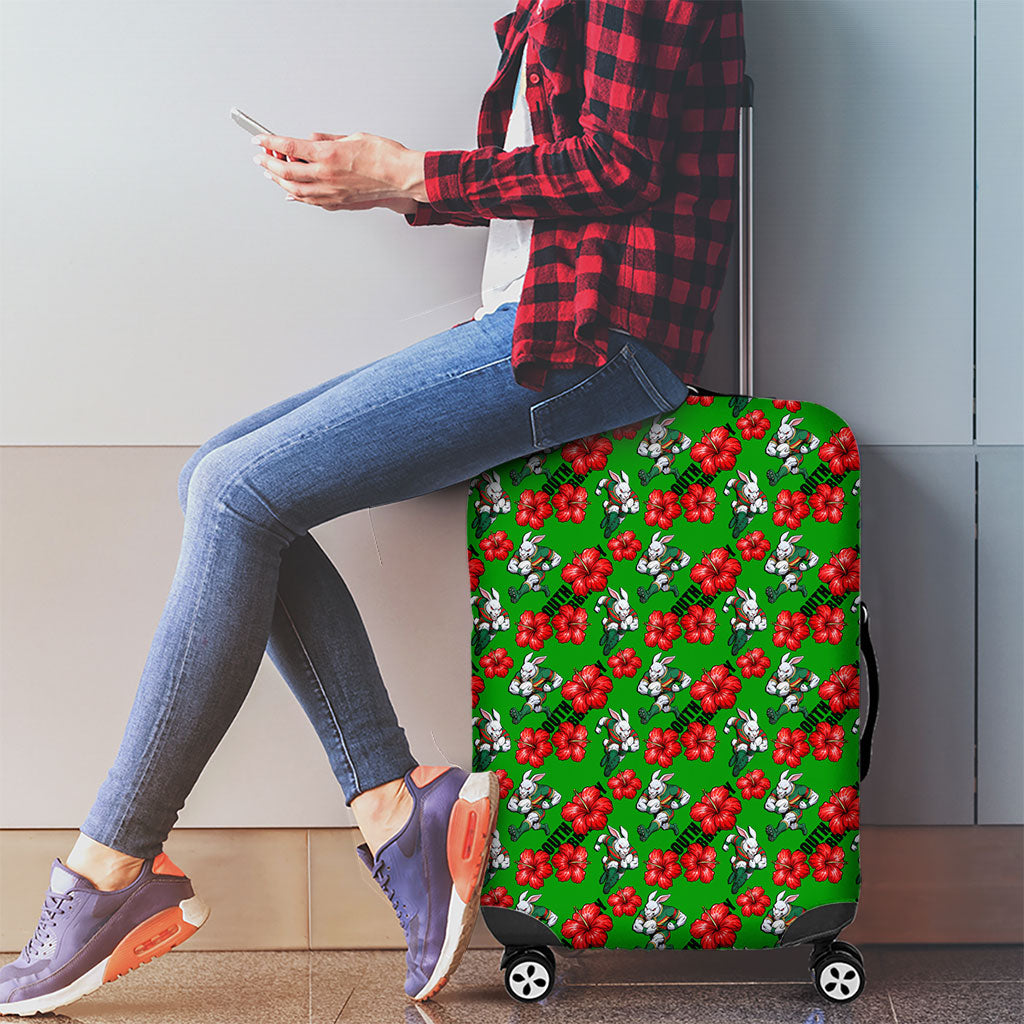 South Sydney Rabbitohs Luggage Cover Tropical Hibiscus Floral Seamless Rugby Mascot
