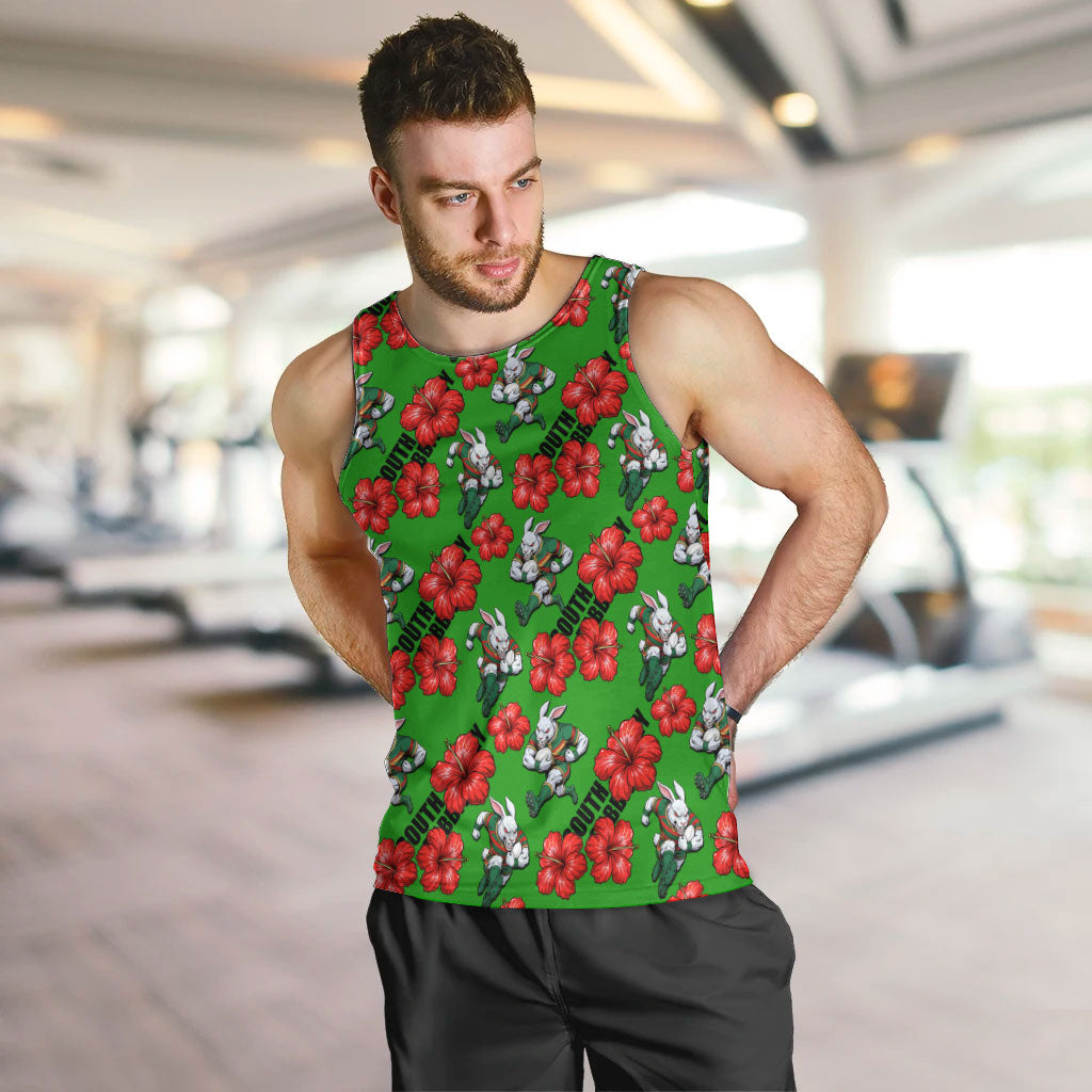 South Sydney Rabbitohs Men Tank Top Tropical Hibiscus Floral Seamless Rugby Mascot