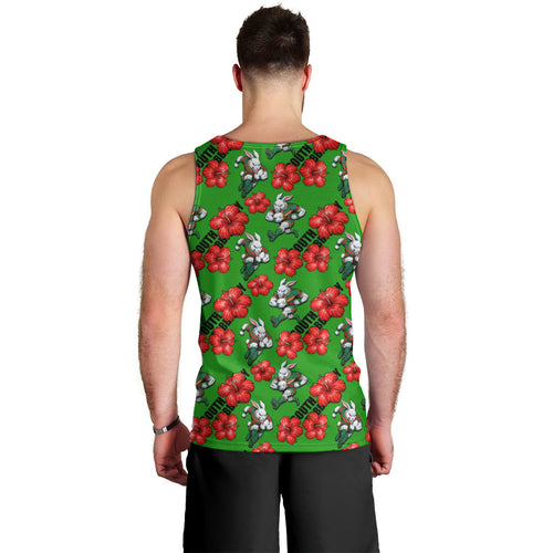 South Sydney Rabbitohs Men Tank Top Tropical Hibiscus Floral Seamless Rugby Mascot