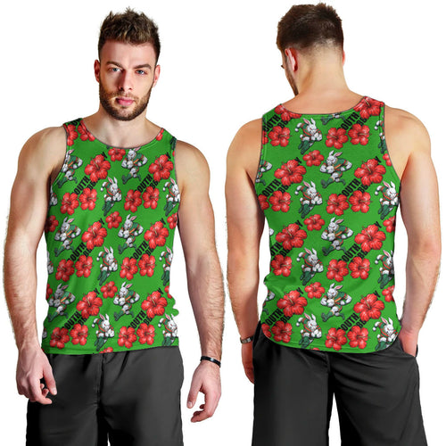 South Sydney Rabbitohs Men Tank Top Tropical Hibiscus Floral Seamless Rugby Mascot