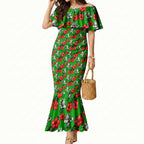 South Sydney Rabbitohs Mermaid Dress Tropical Hibiscus Floral Seamless Rugby Mascot