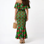 South Sydney Rabbitohs Mermaid Dress Tropical Hibiscus Floral Seamless Rugby Mascot