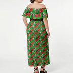 South Sydney Rabbitohs Off Shoulder Maxi Dress Tropical Hibiscus Floral Seamless Rugby Mascot