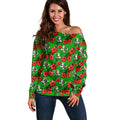 South Sydney Rabbitohs Off Shoulder Sweater Tropical Hibiscus Floral Seamless Rugby Mascot