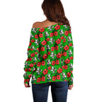 South Sydney Rabbitohs Off Shoulder Sweater Tropical Hibiscus Floral Seamless Rugby Mascot