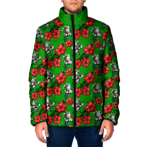 South Sydney Rabbitohs Padded Jacket Tropical Hibiscus Floral Seamless Rugby Mascot