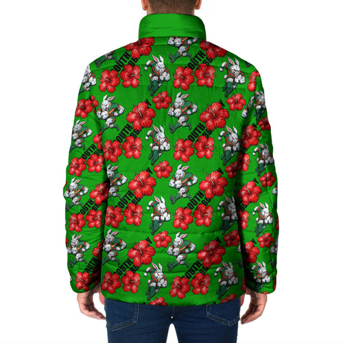 South Sydney Rabbitohs Padded Jacket Tropical Hibiscus Floral Seamless Rugby Mascot