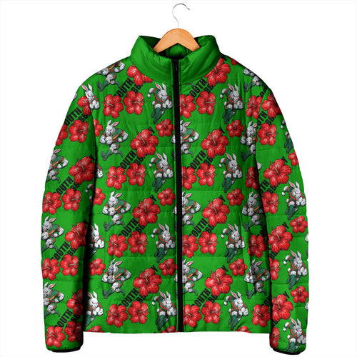 South Sydney Rabbitohs Padded Jacket Tropical Hibiscus Floral Seamless Rugby Mascot