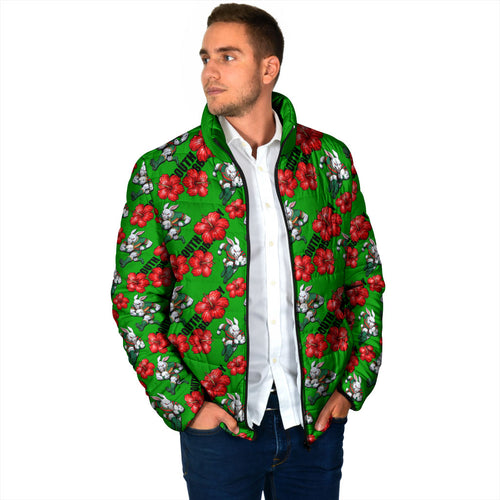 South Sydney Rabbitohs Padded Jacket Tropical Hibiscus Floral Seamless Rugby Mascot