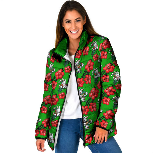 South Sydney Rabbitohs Padded Jacket Tropical Hibiscus Floral Seamless Rugby Mascot