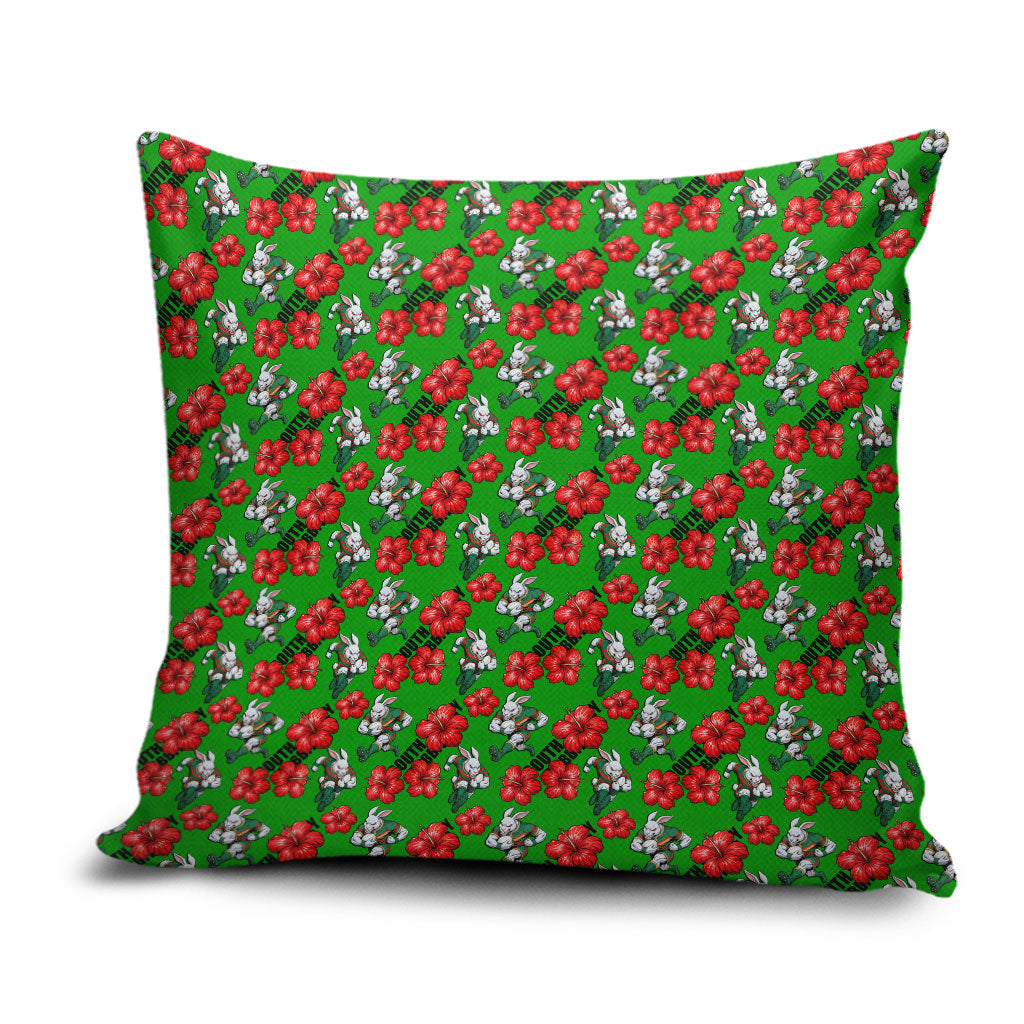 South Sydney Rabbitohs Pillow Cover Tropical Hibiscus Floral Seamless Rugby Mascot