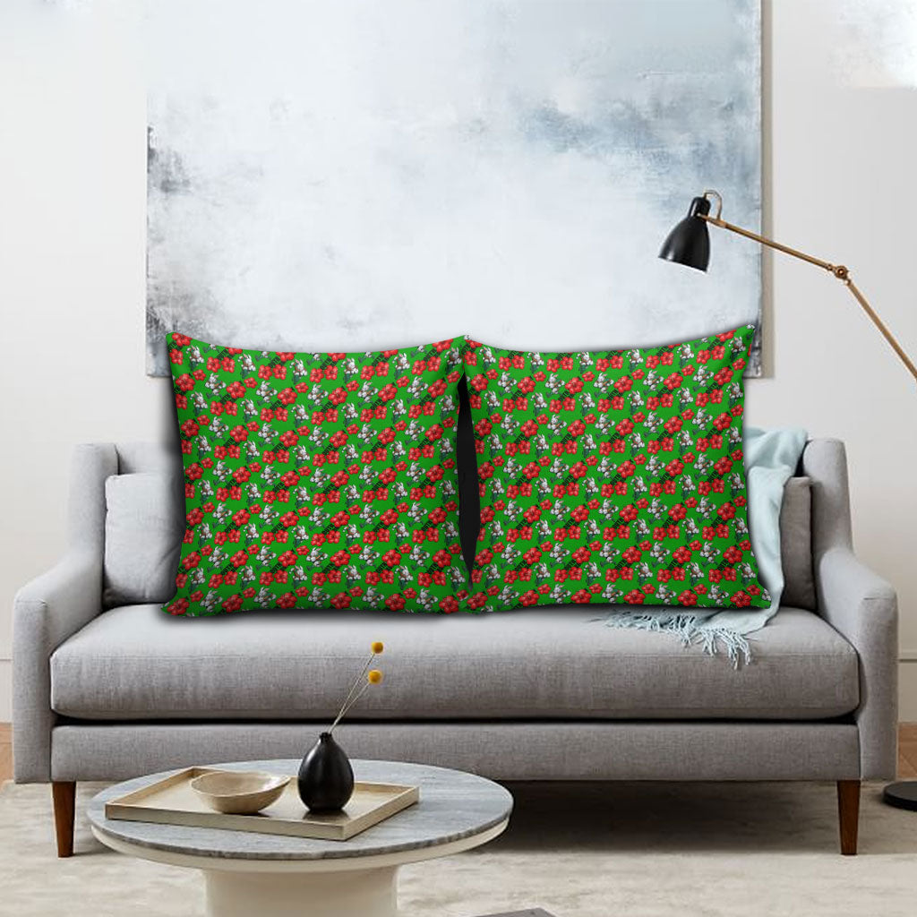 South Sydney Rabbitohs Pillow Cover Tropical Hibiscus Floral Seamless Rugby Mascot