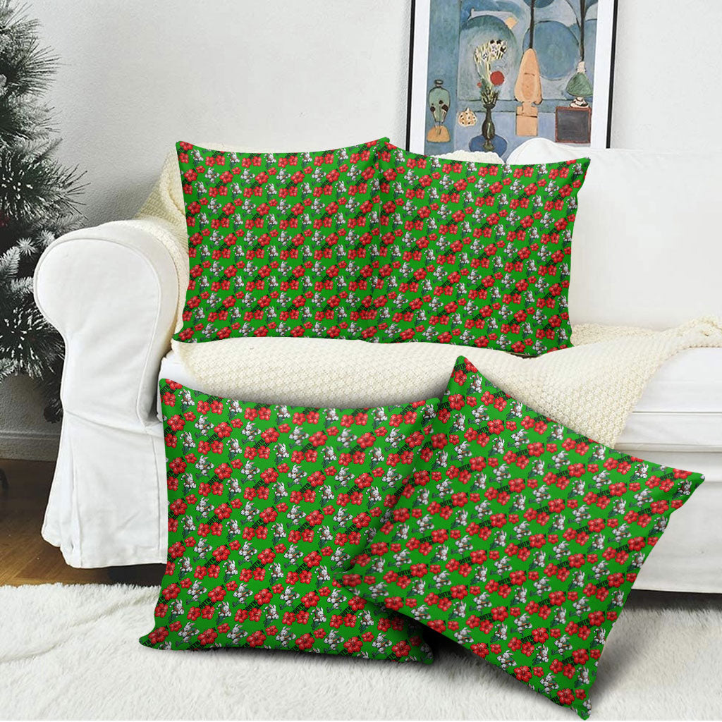 South Sydney Rabbitohs Pillow Cover Tropical Hibiscus Floral Seamless Rugby Mascot