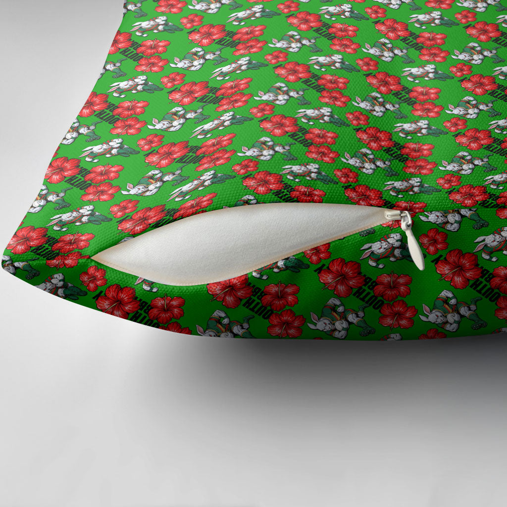 South Sydney Rabbitohs Pillow Cover Tropical Hibiscus Floral Seamless Rugby Mascot