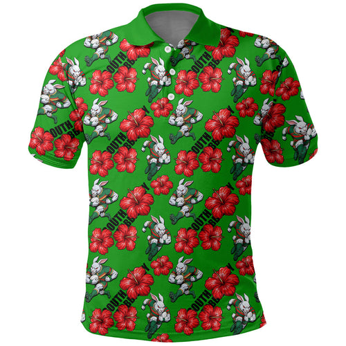 South Sydney Rabbitohs Polo Shirt Tropical Hibiscus Floral Seamless Rugby Mascot
