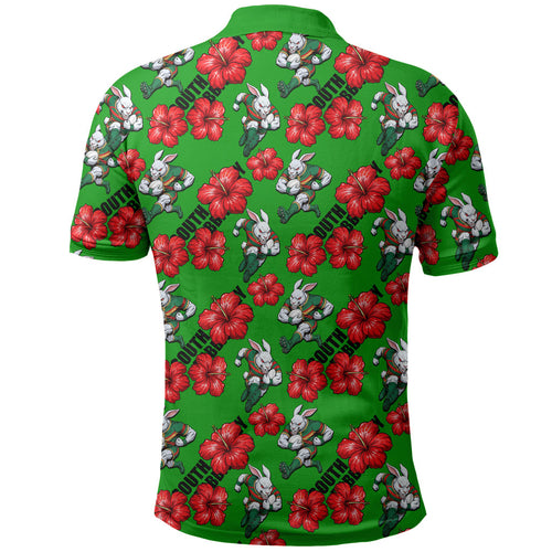 South Sydney Rabbitohs Polo Shirt Tropical Hibiscus Floral Seamless Rugby Mascot