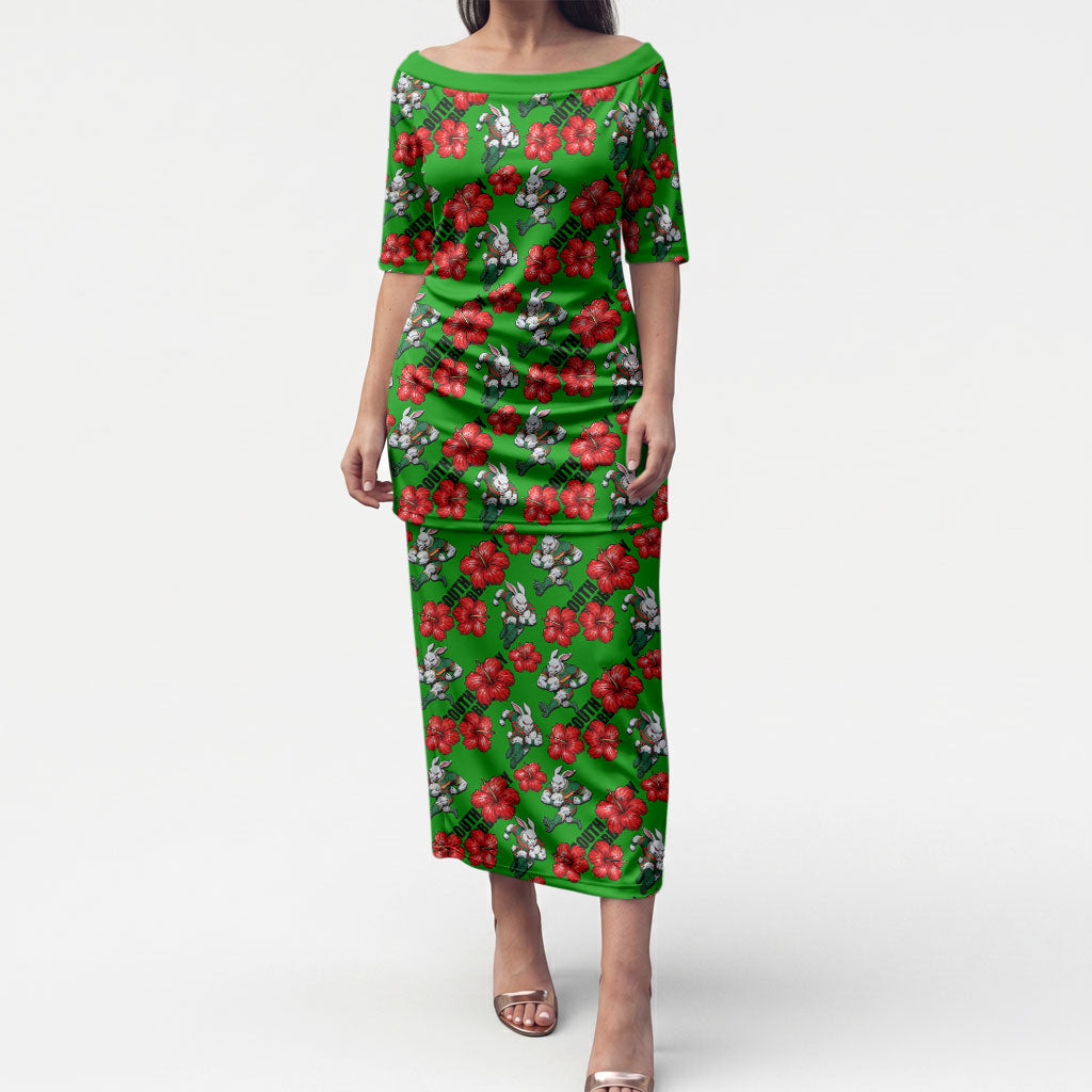 South Sydney Rabbitohs Puletasi Tropical Hibiscus Floral Seamless Rugby Mascot