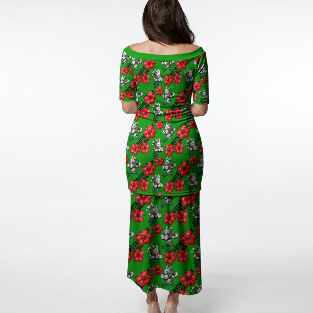 South Sydney Rabbitohs Puletasi Tropical Hibiscus Floral Seamless Rugby Mascot