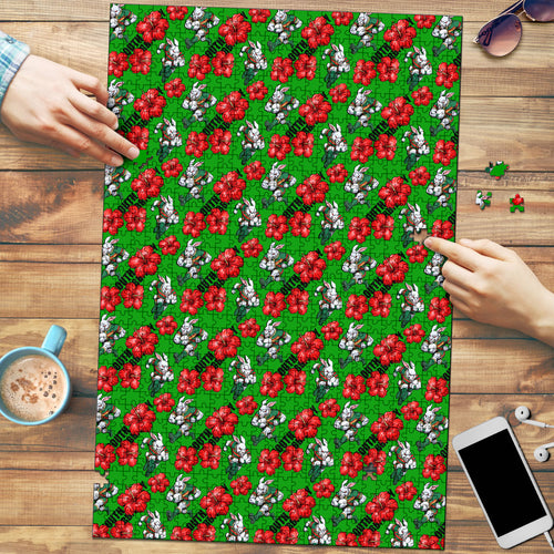South Sydney Rabbitohs Puzzle Tropical Hibiscus Floral Seamless Rugby Mascot