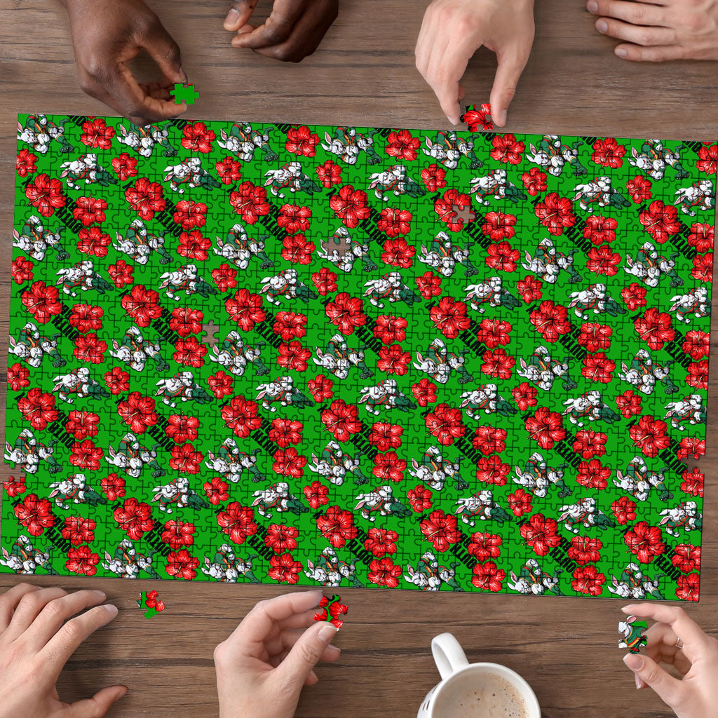 South Sydney Rabbitohs Puzzle Tropical Hibiscus Floral Seamless Rugby Mascot