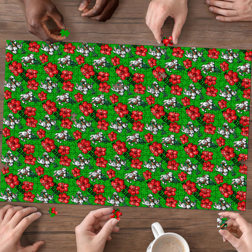 South Sydney Rabbitohs Puzzle Tropical Hibiscus Floral Seamless Rugby Mascot