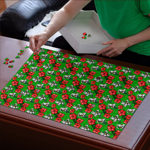 South Sydney Rabbitohs Puzzle Tropical Hibiscus Floral Seamless Rugby Mascot