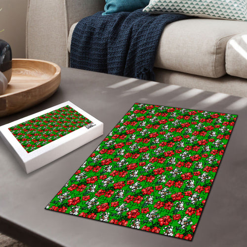 South Sydney Rabbitohs Puzzle Tropical Hibiscus Floral Seamless Rugby Mascot