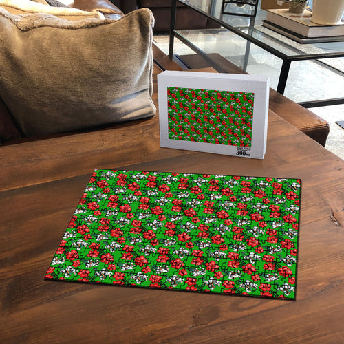 South Sydney Rabbitohs Puzzle Tropical Hibiscus Floral Seamless Rugby Mascot