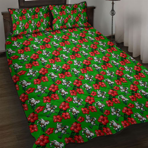 South Sydney Rabbitohs Quilt Bed Set Tropical Hibiscus Floral Seamless Rugby Mascot