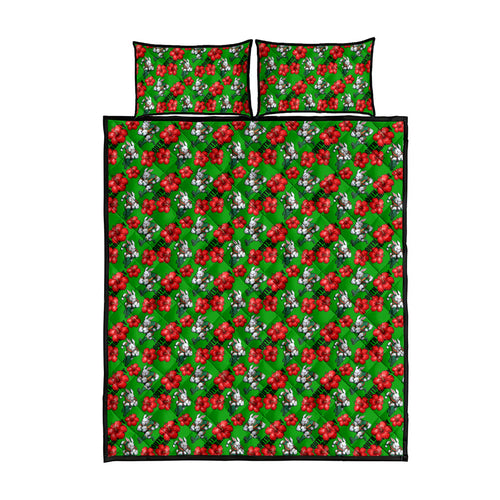 South Sydney Rabbitohs Quilt Bed Set Tropical Hibiscus Floral Seamless Rugby Mascot