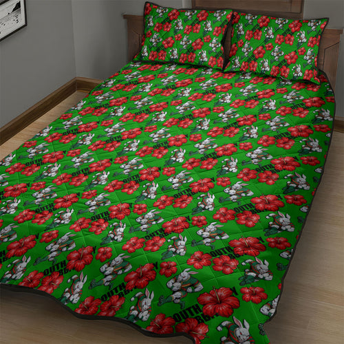 South Sydney Rabbitohs Quilt Bed Set Tropical Hibiscus Floral Seamless Rugby Mascot