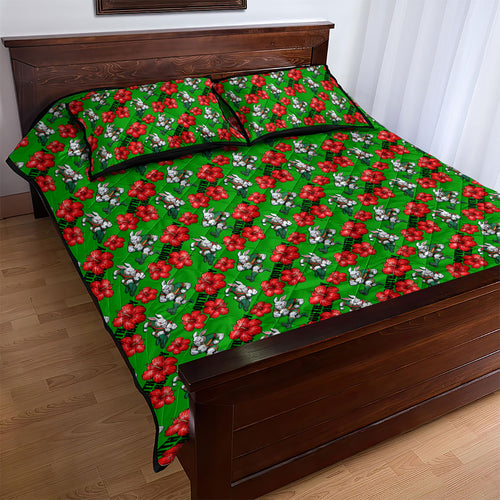 South Sydney Rabbitohs Quilt Bed Set Tropical Hibiscus Floral Seamless Rugby Mascot
