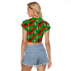 South Sydney Rabbitohs Raglan Cropped T Shirt Tropical Hibiscus Floral Seamless Rugby Mascot