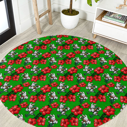 South Sydney Rabbitohs Round Carpet Tropical Hibiscus Floral Seamless Rugby Mascot