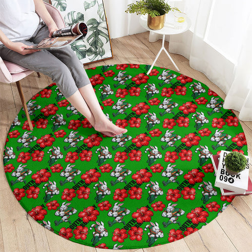 South Sydney Rabbitohs Round Carpet Tropical Hibiscus Floral Seamless Rugby Mascot