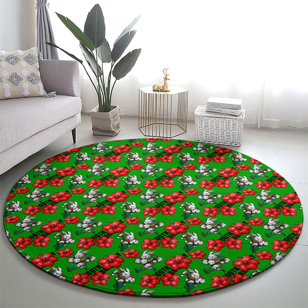 South Sydney Rabbitohs Round Carpet Tropical Hibiscus Floral Seamless Rugby Mascot