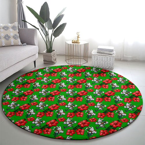 South Sydney Rabbitohs Round Carpet Tropical Hibiscus Floral Seamless Rugby Mascot