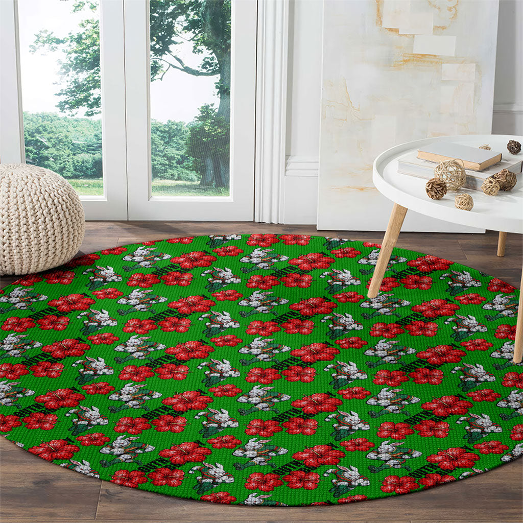 South Sydney Rabbitohs Round Carpet Tropical Hibiscus Floral Seamless Rugby Mascot
