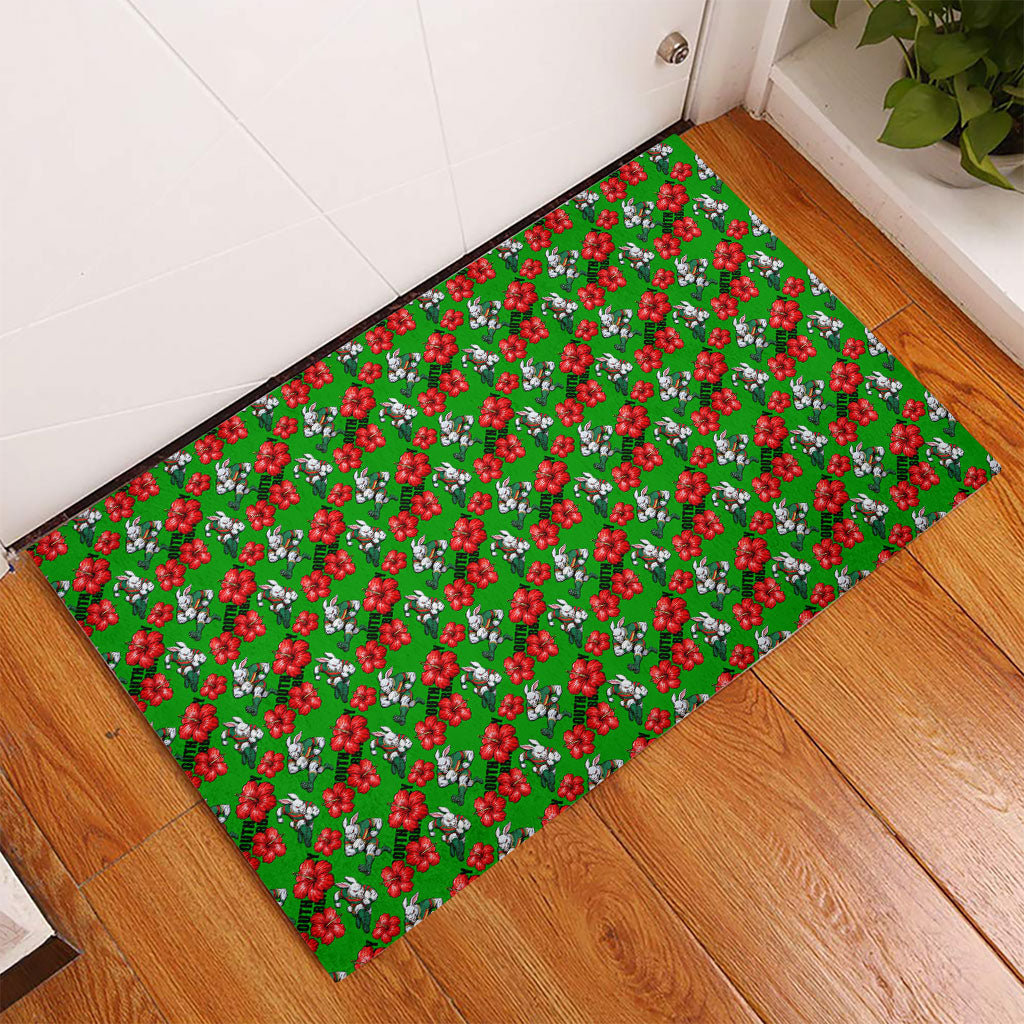 South Sydney Rabbitohs Rubber Doormat Tropical Hibiscus Floral Seamless Rugby Mascot
