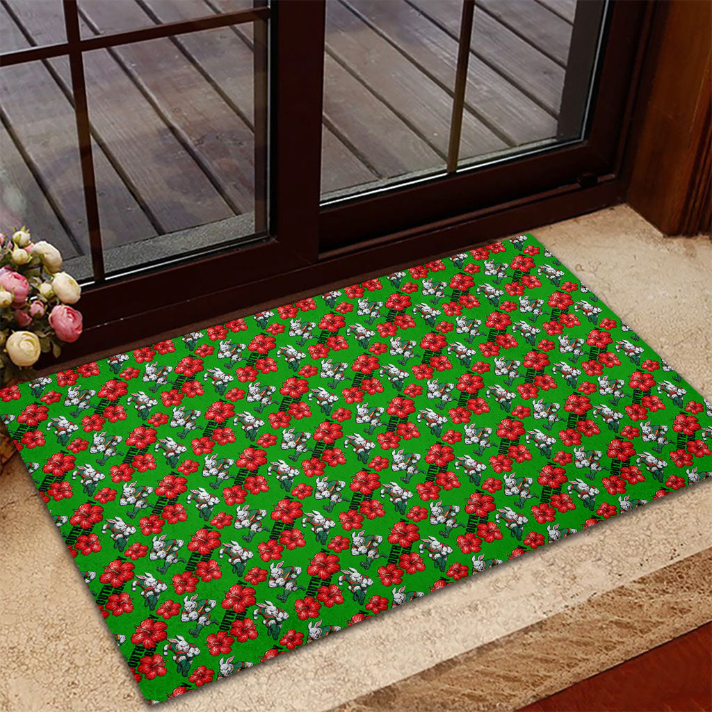 South Sydney Rabbitohs Rubber Doormat Tropical Hibiscus Floral Seamless Rugby Mascot